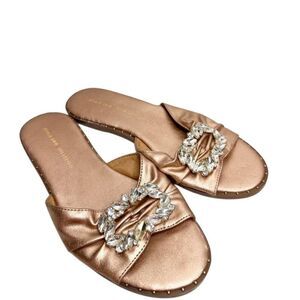Adrianne Vittadini Sandals Size 6.5 Rose Gold Leather Open Toe Embellished
